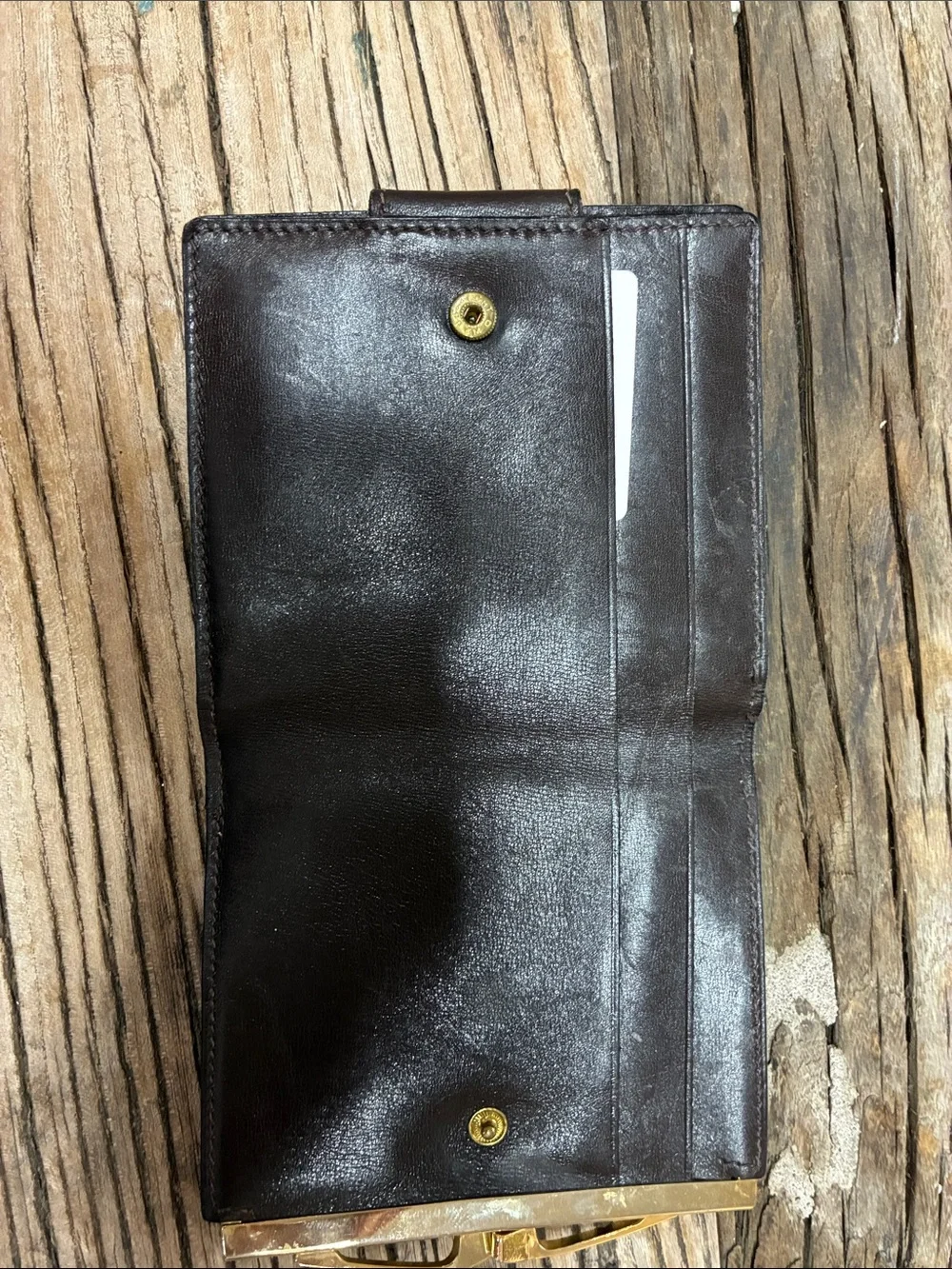 Gucci Dark Brown Leather Fold Wallet with Gold Double G